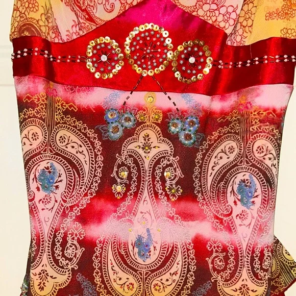 Boston Proper Paisley Beaded Women's Tank Top NWOT 4=(XL) Red/Pink Sequins Boho - Picture 7 of 14
